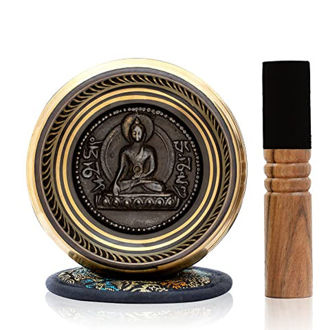 Tibetan Singing Bowl Set 4.5 inch with Holy Buddhist Mantra and inside Buddha dice !!