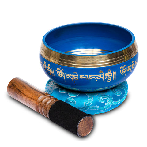 Tibetan Singing Bowls Set (Blue Throat Chakra) ~ Special portable design suitable for Yoga, Meditation, Sound Healing & Chakra balancing~