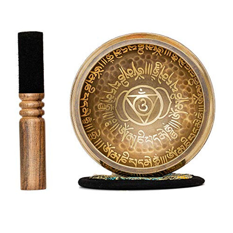 Tibetan Singing Bowl Set 4.2 inch with Holy Buddhist Mantra and Sacred Third Eye Symbol !!